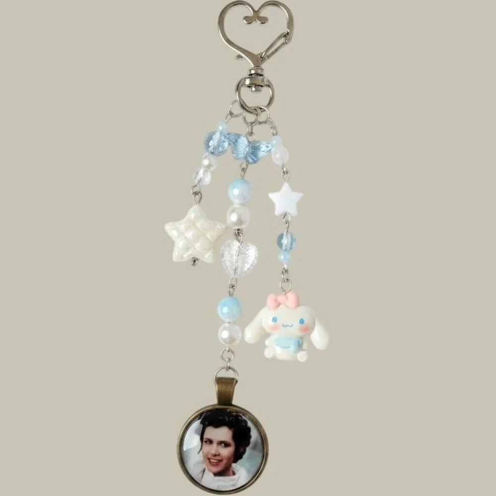 Handmade Princess Leia Cinnamoroll Beaded Keychain Blue White Star Charm Y2K